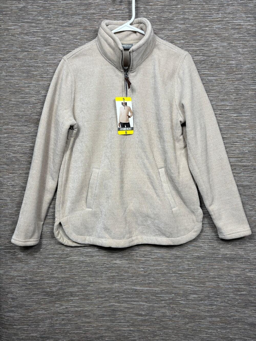 32 Degrees Heat Fleece 1/4 Zip Sweater Womens Size S Tan Mock Neck NEW